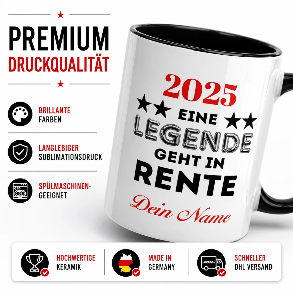 Personalisierte Rentner Tasse mit Name & Jahr Geschenk Rente Ruhestand