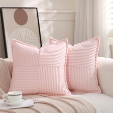 Puncuntex Light Pink Corduroy Throw Pillow Covers 16x16" Set of 2 Boho Cozy