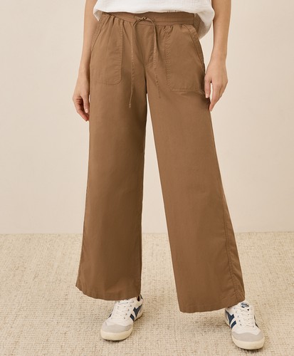 Pact Women's Monterey Poplin Wide Leg Pant Small Brown Sugar Comfortable Bottoms