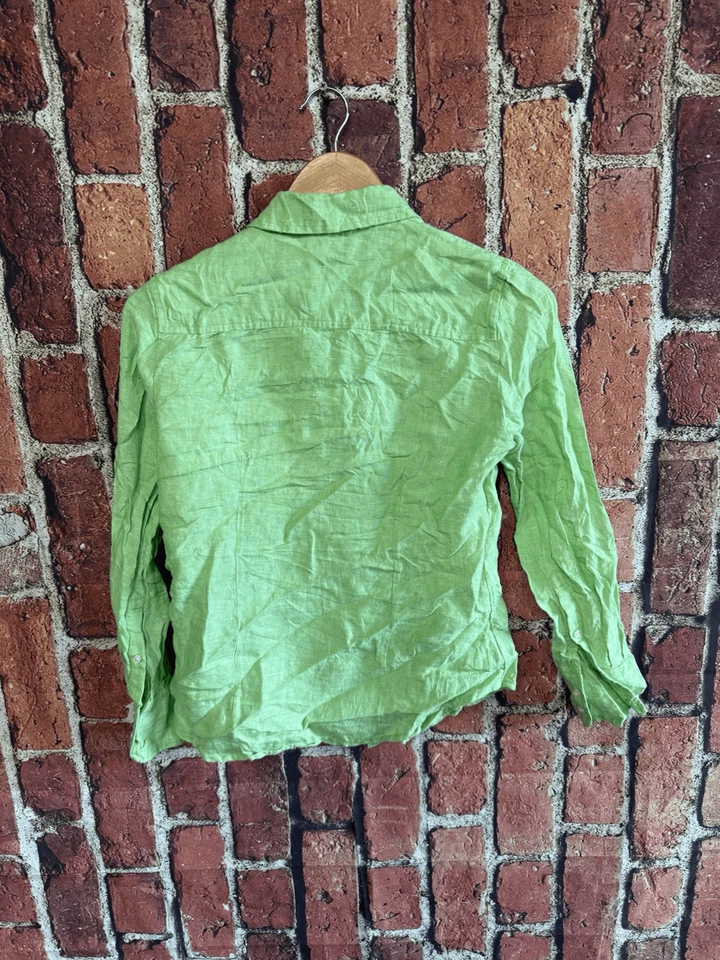 J. Camisa ajustada Crew para mujer verde irlandesa de lino Baird McNutt con botones talla 2 pequeña Foto 2 de 3
