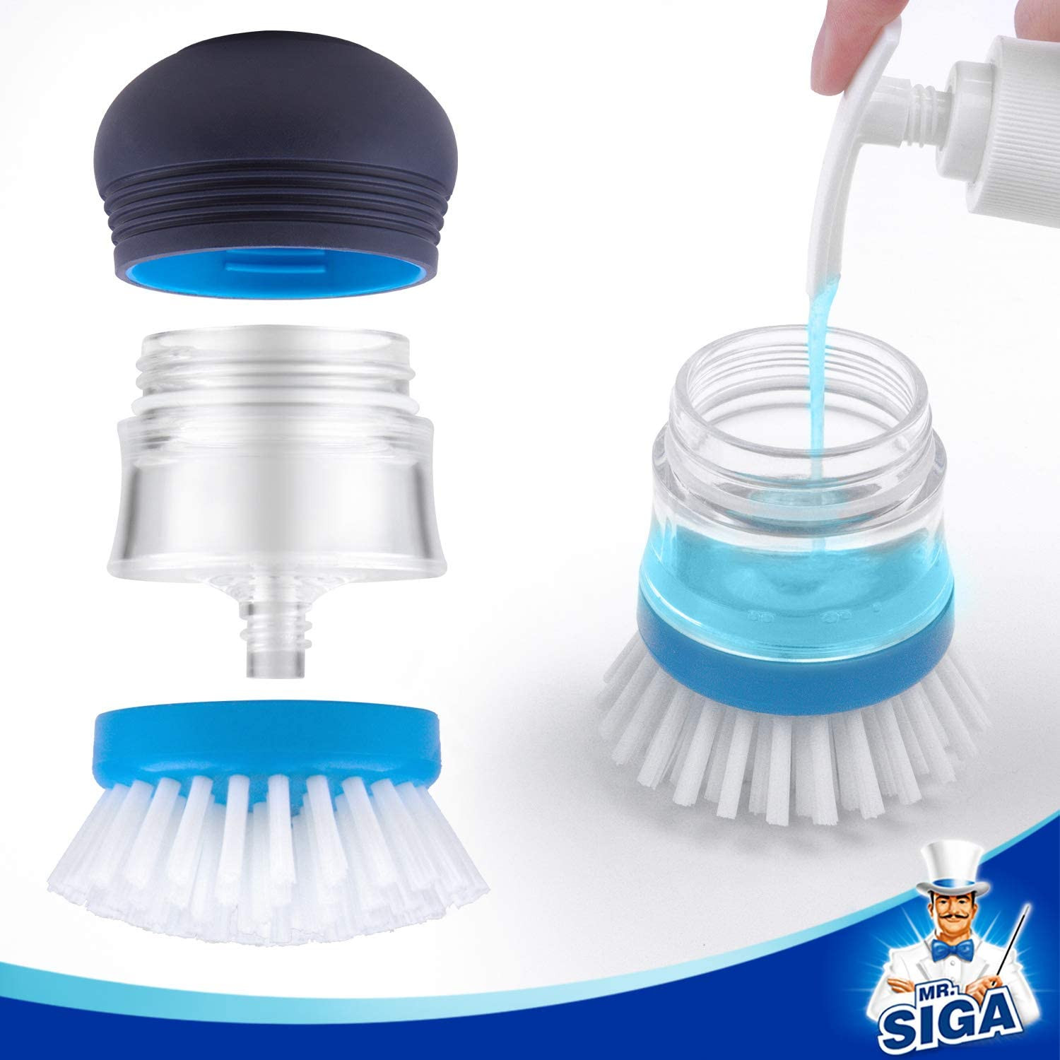 MR.SIGA Soap Dispensing Palm Brush, Kitchen Brush for Dish Pot Pan Sink Cleaning