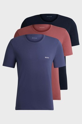 Boss 3er Pack Baumwoll Unterwäsche T-Shirts mit Logostickerei - Rot / Blau / Dunkel 