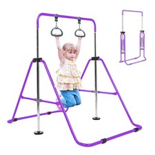 Foldable Gymnastics Bar for Ages 3-8 with Rings, Adjustable Collapsible Horiz...