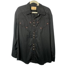 Scully Men's Black Western Studded Embroidered Whipstitch Snap Shirt Size Large