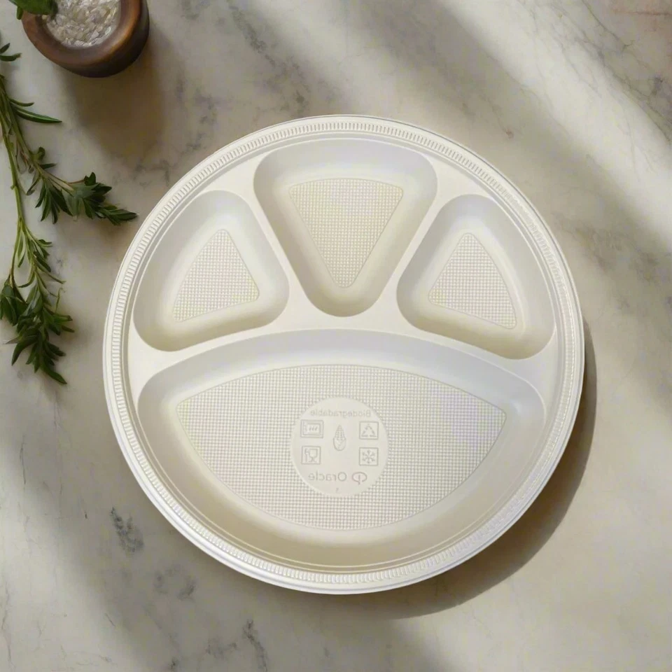 Disposable Round Plates Biodegradable BPA Free Microwave Safe 4 and9 Compartment - Image 2 of 4