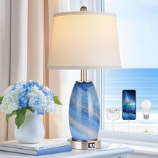 Lovlast Blue Lamp For 3-Way Lighting Usb Ca - Glass Nightstand Table Lamp