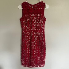 Worthington Red Laser Cut Lace Sheath Dress Sleeveless Size 4 Cocktail Wedding