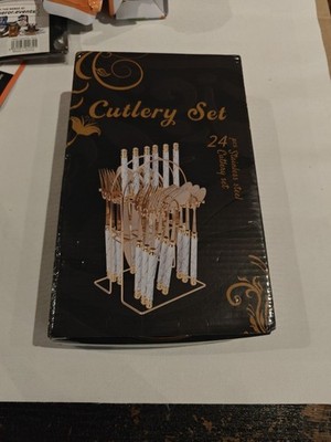 Elegant Gold and black cutlery Set with 24 Pieces stainless b2