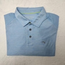 Tommy Bahama Polo Shirt Mens Large Blue Palm Coast Mesh Golf Performance Stretch