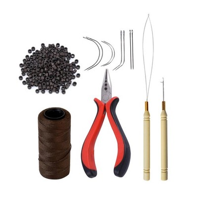 Hair Extensions Tool Kit: 200 Pcs Silicone Lined Micro Links Drak brown