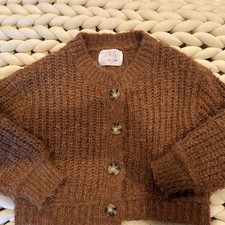 ZARA KIDS size 6-7 Wool Blend Cardigan Sweater In Carmel Tan