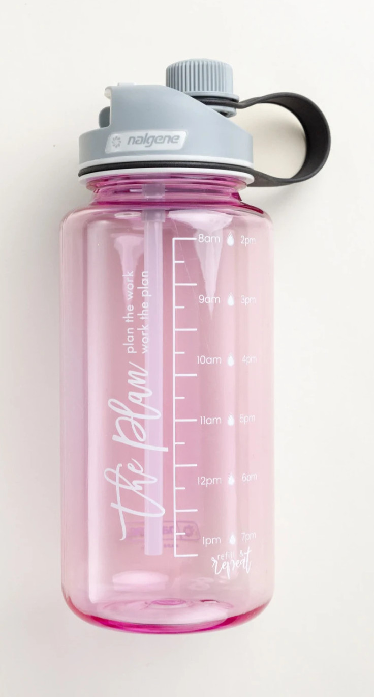 NEW! Nalgene Daily Water Tracker Wide Mouth Bottle w/Multi-Drink Lid 32oz. Pink