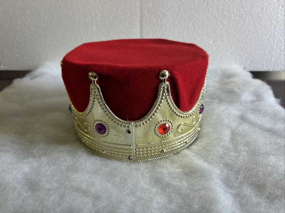 Crown King Queen Red Felt Fabric W/ Jewels Costume Accessory - Image 2 of 4