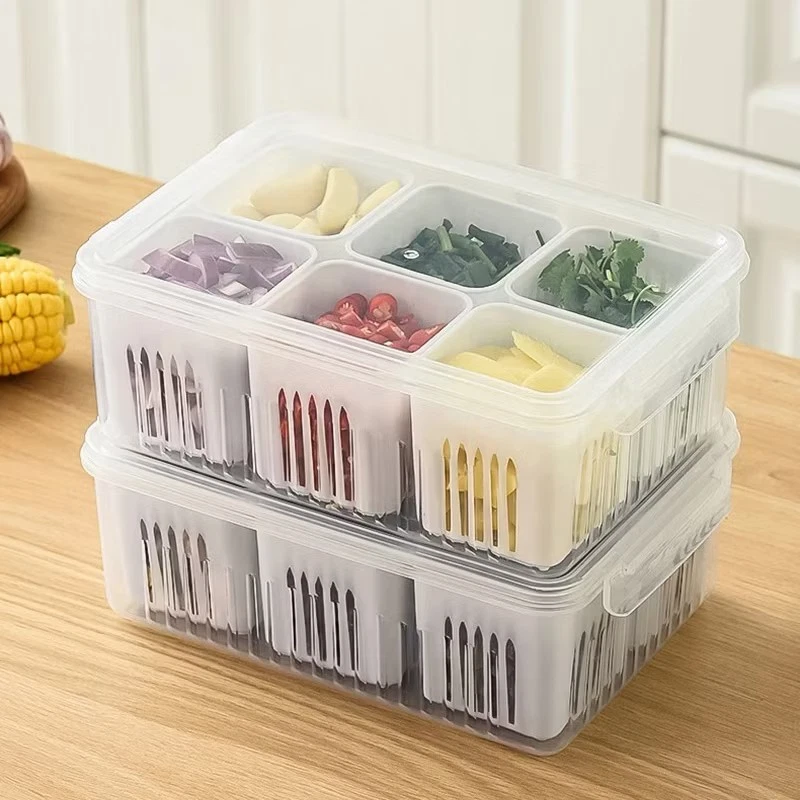 6 Grid Refrigerator Storage Box Vegetable Drain - Image 3 of 3
