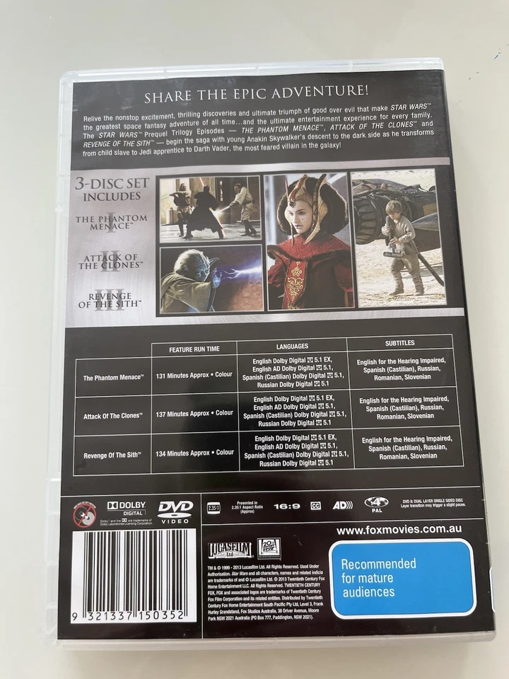 star wars trilogy dvd 3 Movies 1 2 3 Like New Condition  - image 4 of 4