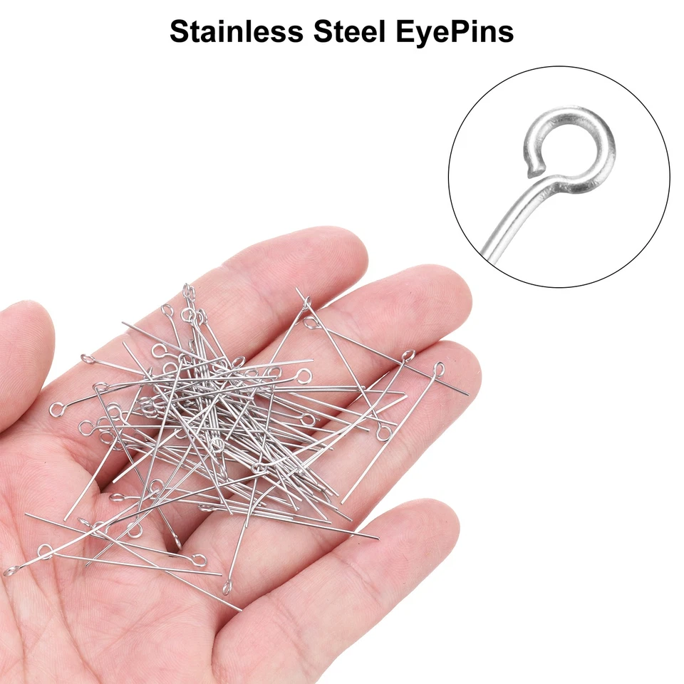 300pcs Stainless Steel Eye Pins 0.6mm/24 Gauge x 30mm Headpins Jewelry Findings Foto 4 de 4