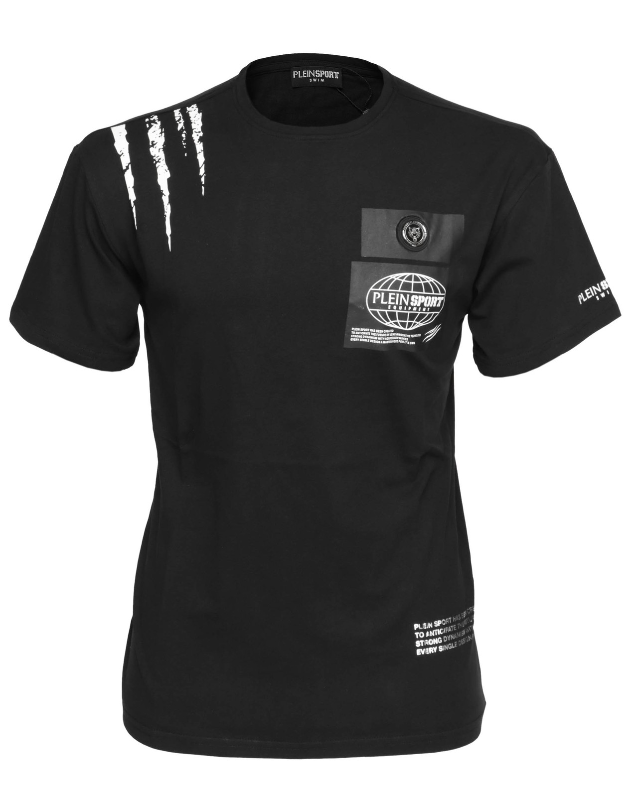 NWT Philip PLEIN SPORT T-SHIRT swim cotton black short sleeve luxury S