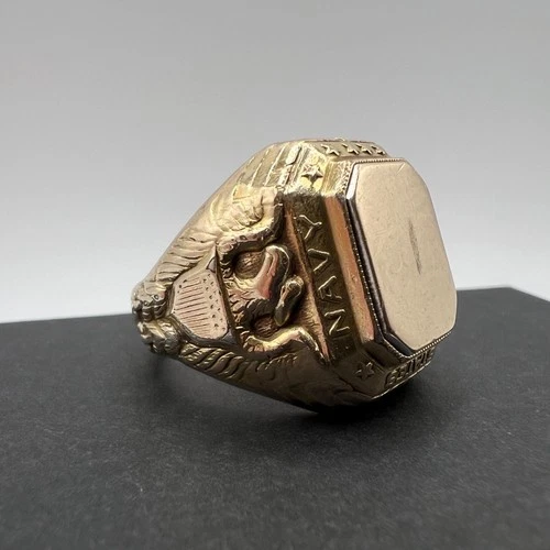Vintage Navy 1/20 10K Gold Filled Sterling WWII US Navy Ring 15g size 10.5 Rare