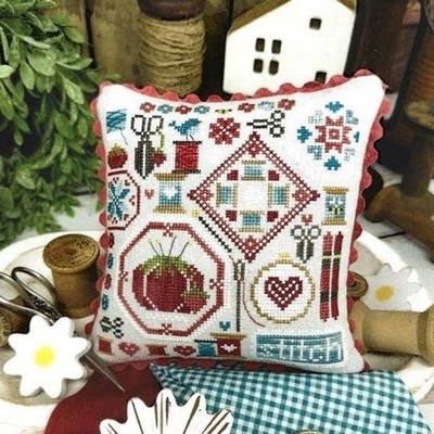 Nähquäker Kreuzstichmuster Primitive Sampler Pinkeep Kissen Schere