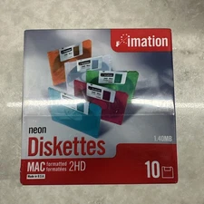 NEW IMATION NEON DISKETTES ~MAC FORMATTED~ 2HD 1.40 MB 3.5" BLANK/SEALED QTY 10