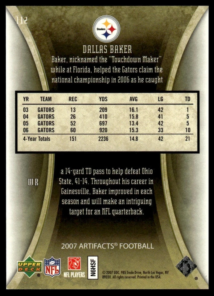 2007 Upper Deck Artifacts #112 Dallas Baker Green #/99 - Image 2 of 2