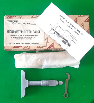 NOS Millers Falls Co. No. 31 Micrometer Depth Gauge With Extra Rods USA #31