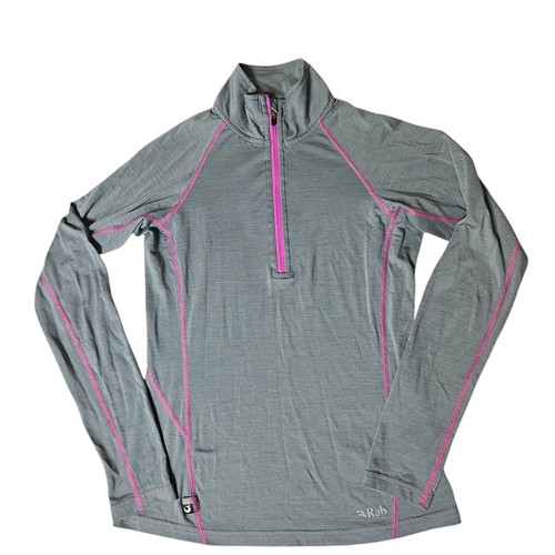 Rab MeCo 165 Merino Wool LS Zip Tee Women's 10 M Gray Run Hike Layer Outdoors