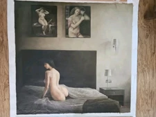 FEMALE Nude Oil Painting ORIGINAL 32x34 Art Woman Figure in Bed