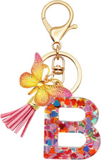 Initial Letter Keychains for Girls Women Pink Purple Green Cute Butterfly Heart