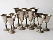 Set of 11 Vintage ROMA S.L. Silver Plated Goblets – 5 Large  6 Small E.P. Brass