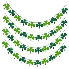 4 Pack Felt Shamrock Garland Clover Banner St Patricks Day Decorations Green