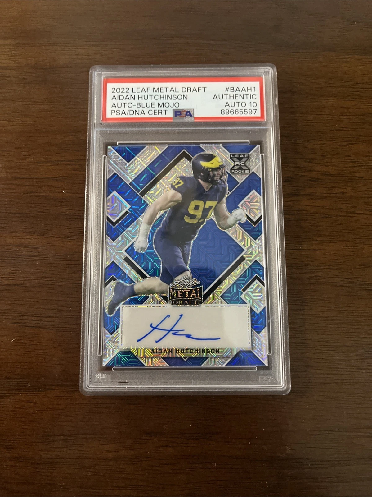 Aidan Hutchinson Leaf Metal Draft Autographs #BAAH1 Blue Mojo