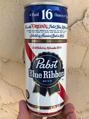 Vintage 70's Beer Can - Pabst Blue Ribbon - 16 OZ - Crimped Steel