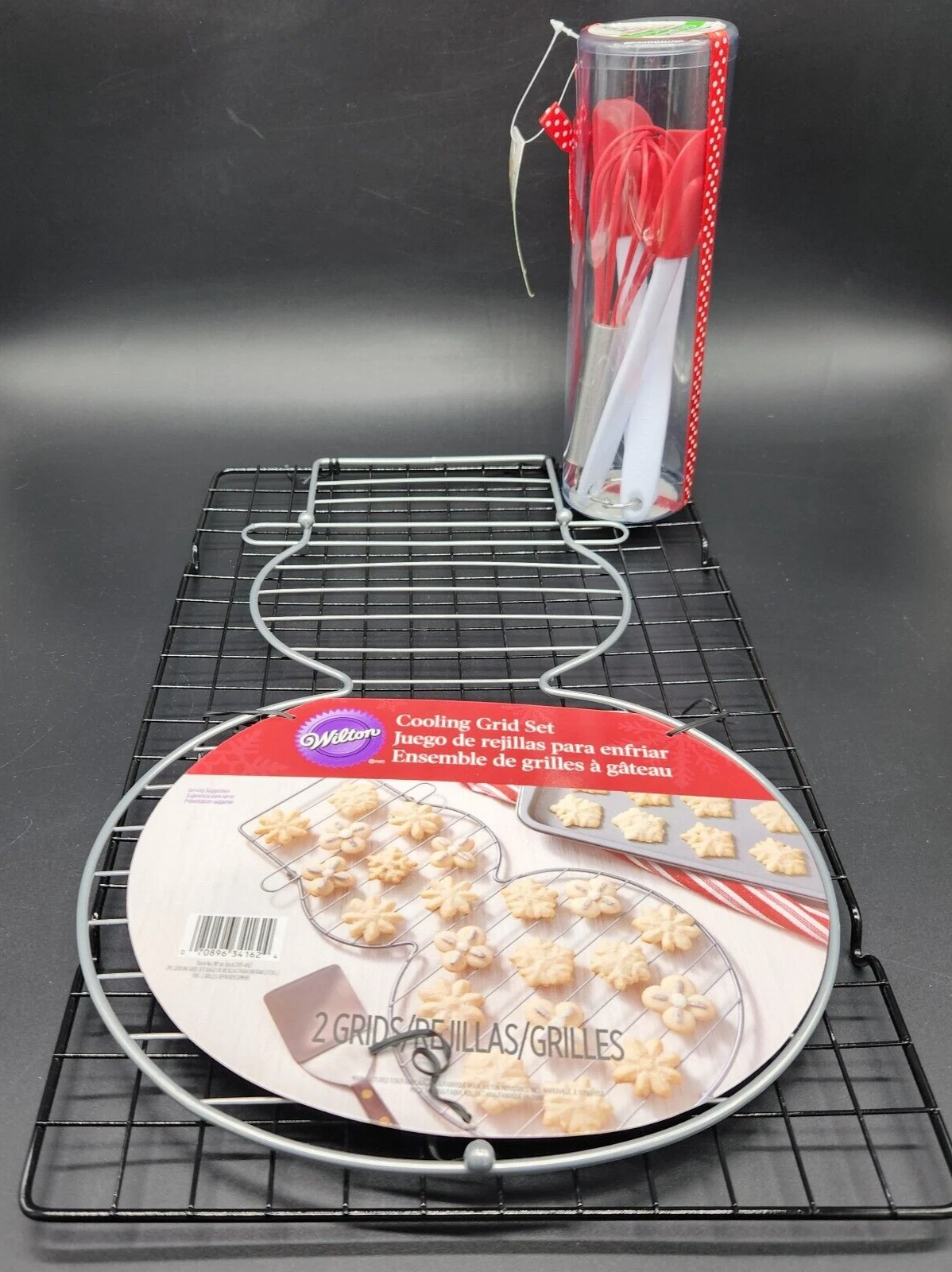 Wilton Snowman Wire Cooling Rack Set (2)+Farberware Sm. Red Spatula Set BAKE SET