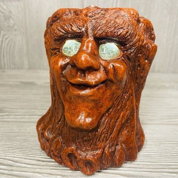 Vintage Matchless Candle Holder Sculpted Clay Tree Face 1975 Jason