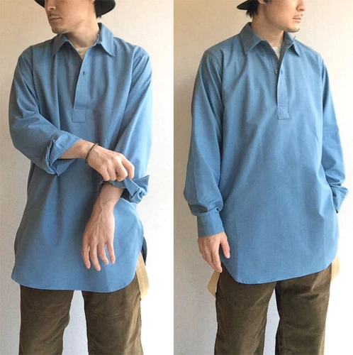 Vintage 1960s - 70s Swedish sky blue shirt civil defense army military M59