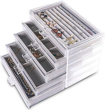 Extra Large Acrylic Jewelry Box for Women 5 Layers Clear Jewelry Organizer Velve