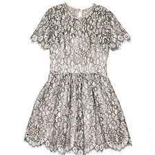 Eliza J Dress Size 6 Beige Lace Overlay Fit & Flair Round Neck Pockets Short