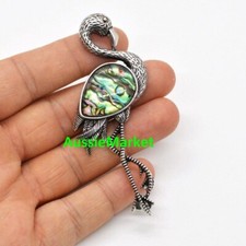 1 flamingo bird pendant abalone shell mother of pearl silver 85mm x 30mm brooch