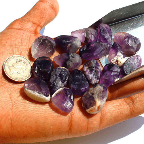 17 Pcs Natural Brazilian Amethyst Raw Face 19mm-24mm Pear Druzy Loose Gemstones - Picture 4 of 14