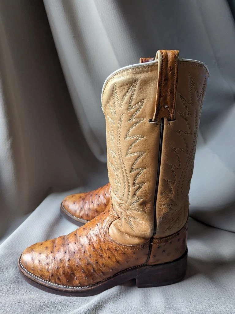 vintage OSTRICH quill learher COWBOY boots 8.5 D western ROPER brown