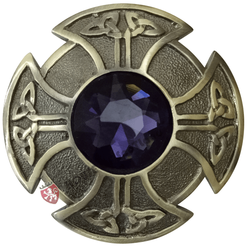 Scottish Kilt Fly Plaid Brooch Various Stone 3" Celtic Knot Pin Brooch Antique - Picture 4 of 12