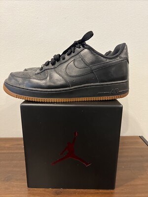Nike Air Force 1 82 Low Black Leather Gum Sole 315122-006 AF1 Mens Siz G2U