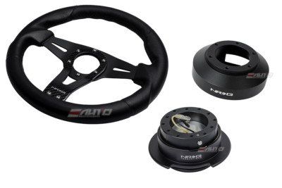 NRG 320mm Sniper Leather Steering Wheel BK St CF S 141H Hub Gen2.5 Black Release