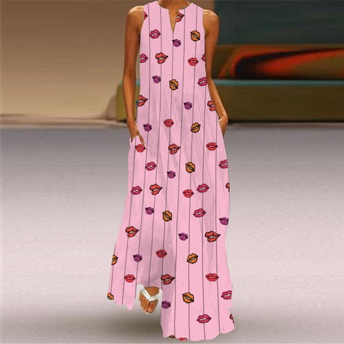 Women Tank Dress V Neck Long Maxi Dresses Ladies Holiday Hawaiian Sleeveless - Picture 36 of 65
