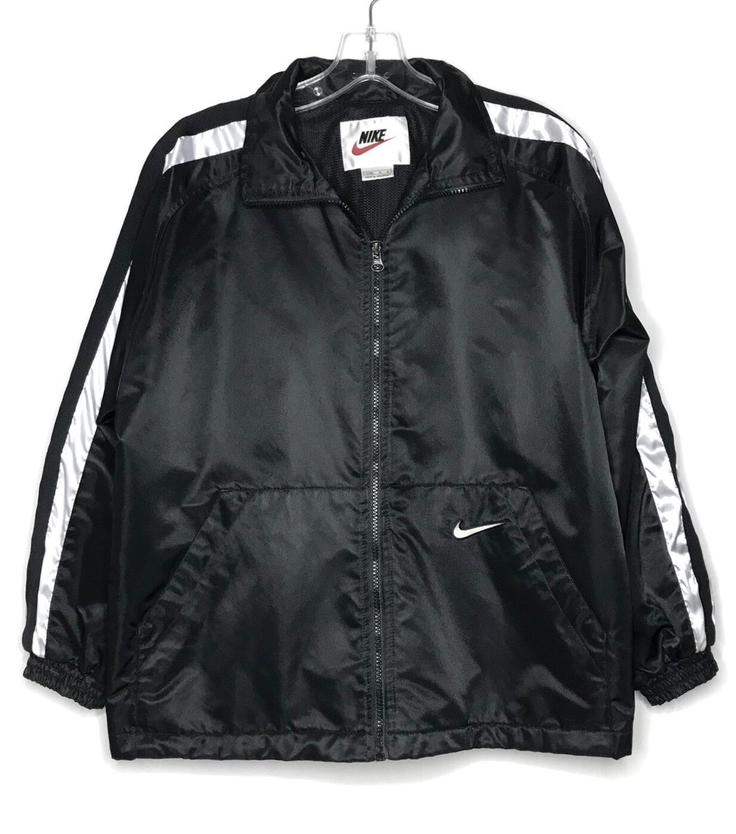 nyalon Vintage 90's Nike Jacket Womens L Black White Full Zip Nylon