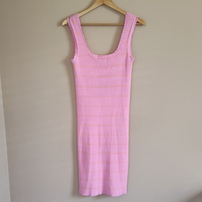 Vero Moda Scallop Trim Knit Tank Dress Figure Hugging Pink Orange Size L
