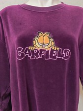 Vintage Garfield Pajama Velour Sleepwear Sleep Shirt Nightgown Medium Purple EUC