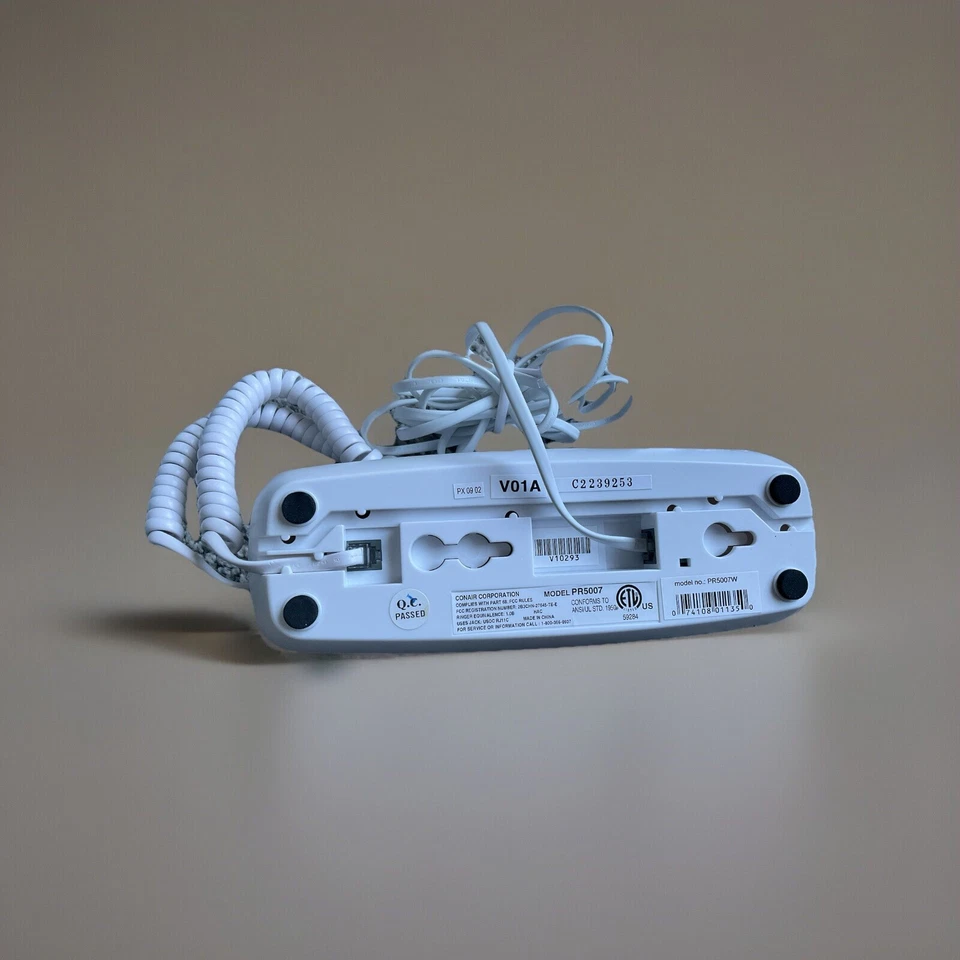 Винтажный проводной телефон Conairphone Trimline с кнопкой, белый, модель PR5007 - Изображение 3 из 4