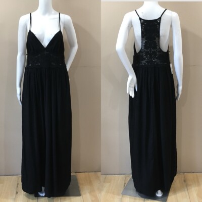 Jason Wu Women s L Black Maxi Dress Beaded Crochet Waist Sleeveless V-Neck New